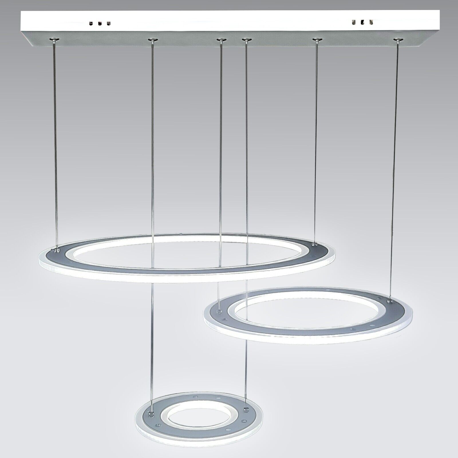 lampadario a sospensione con 3 anelli luminosi led